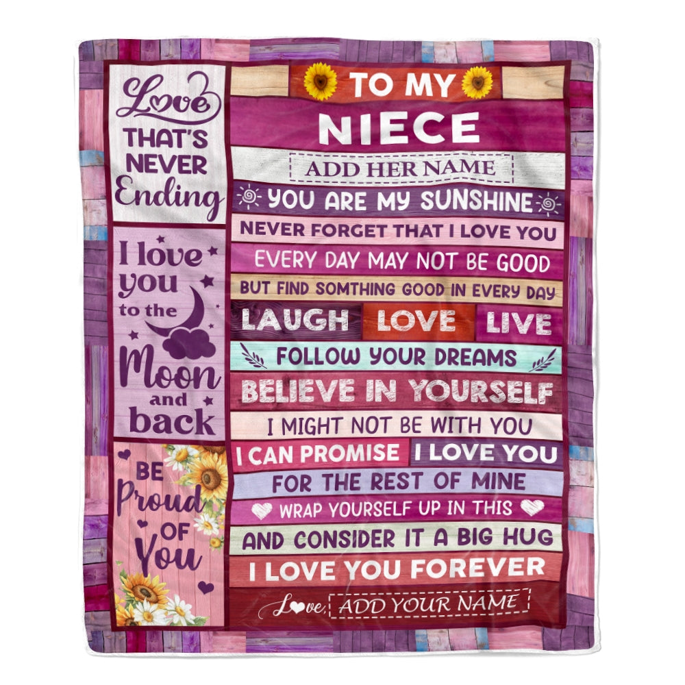 Personalized To My Niece Gifts From Aunt Uncle Blanket Wood My Sunshine Birthday Gifts For Niece Valentines Christmas Graduation Custom Fleece Throw Blanket | teecentury