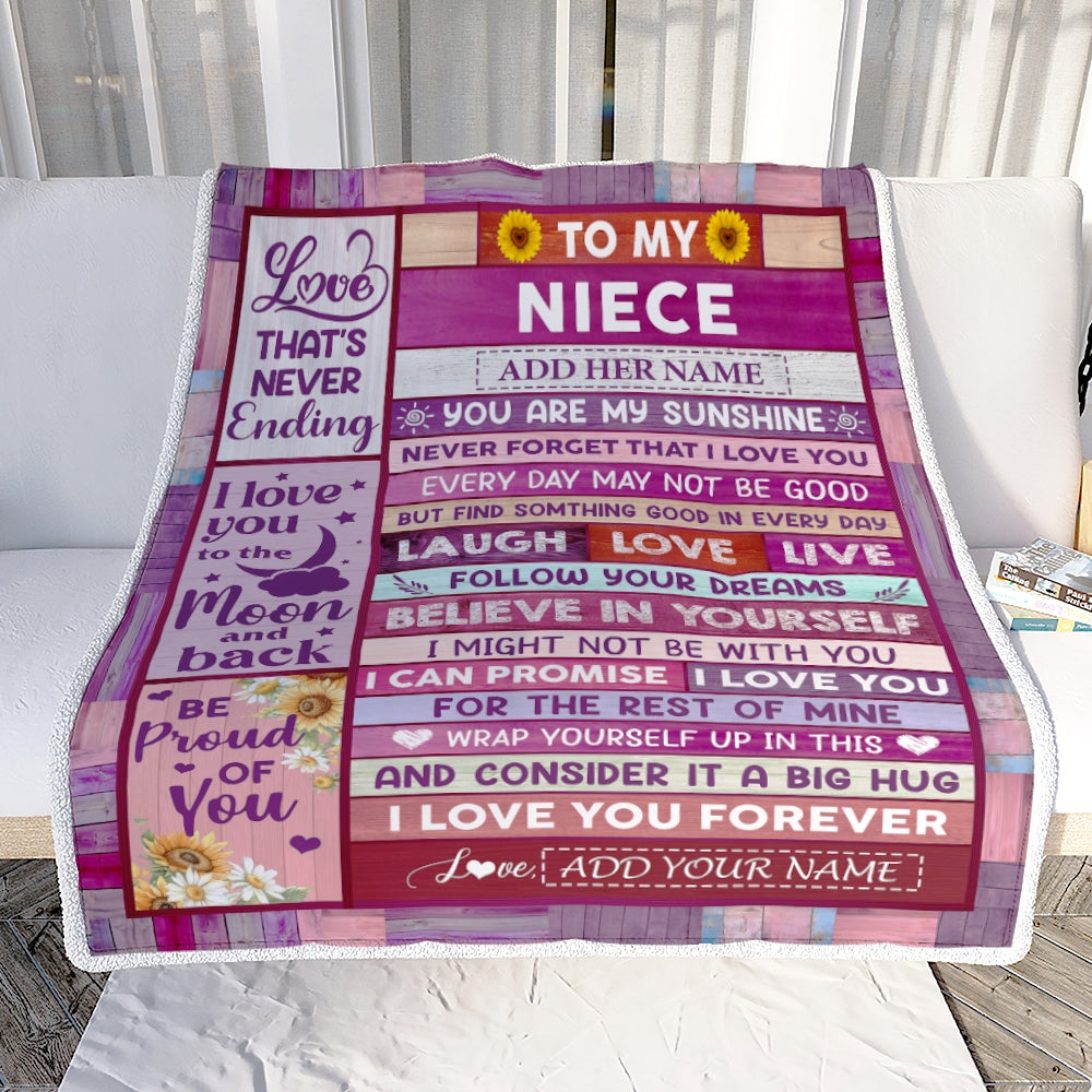 Personalized To My Niece Gifts From Aunt Uncle Blanket Wood My Sunshine Birthday Gifts For Niece Valentines Christmas Graduation Custom Fleece Throw Blanket | teecentury