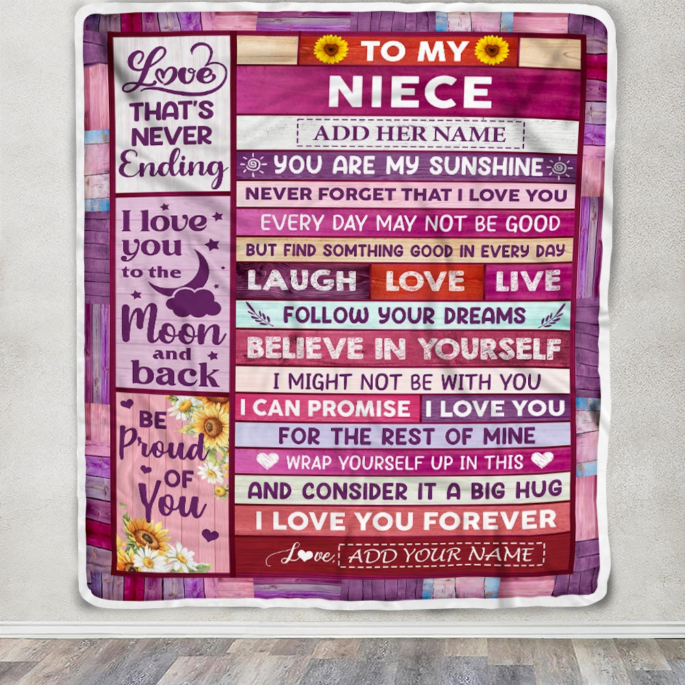 Personalized To My Niece Gifts From Aunt Uncle Blanket Wood My Sunshine Birthday Gifts For Niece Valentines Christmas Graduation Custom Fleece Throw Blanket | teecentury