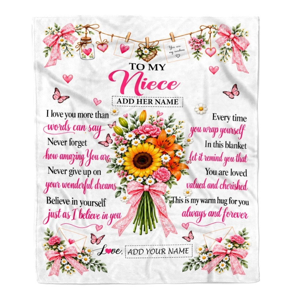 Personalized To My Niece Gifts From Aunt Uncle Blanket You Are Loved Cherished Warm Hug Gift For Niece Birthday Graduation Christmas Custom Fleece Blanket | teecentury