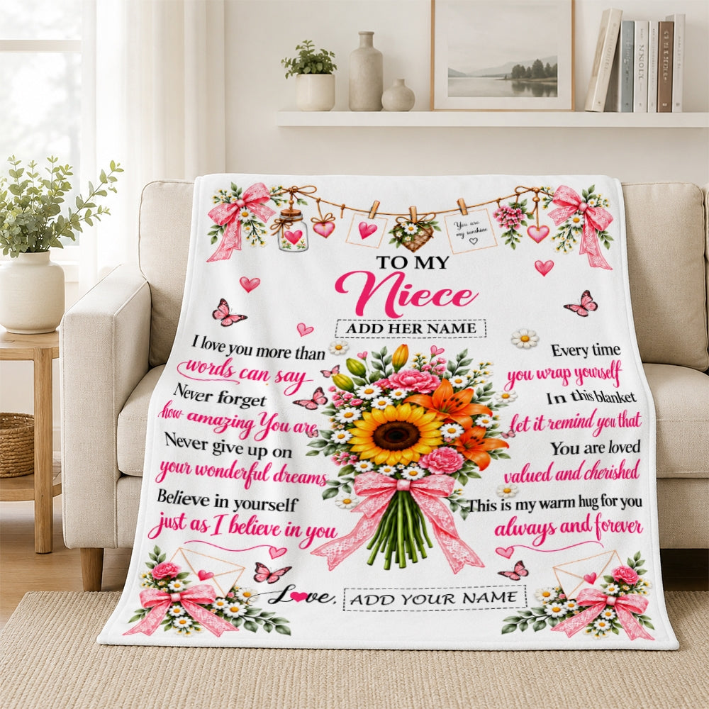 Personalized To My Niece Gifts From Aunt Uncle Blanket You Are Loved Cherished Warm Hug Gift For Niece Birthday Graduation Christmas Custom Fleece Blanket | teecentury