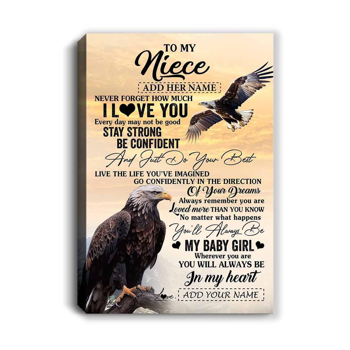 Personalized To My Niece Gifts From Aunt Uncle Canvas Eagle Never Forget How Much I Love You Niece Birthday Graduation Christmas Custom Wall Art Print Framed Canvas | teecentury