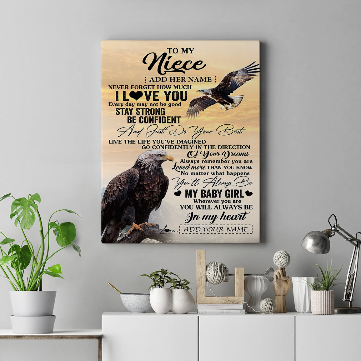 Personalized To My Niece Gifts From Aunt Uncle Canvas Eagle Never Forget How Much I Love You Niece Birthday Graduation Christmas Custom Wall Art Print Framed Canvas | teecentury