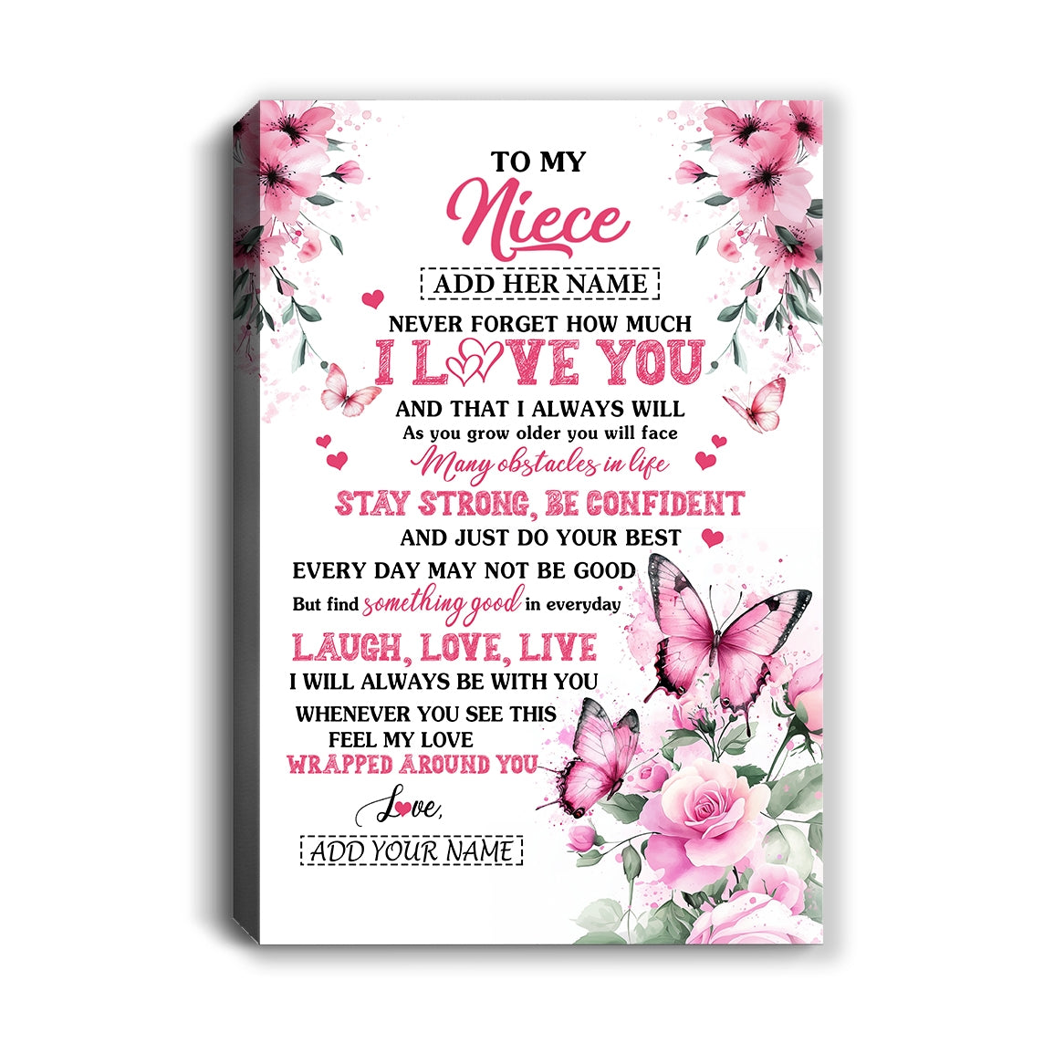 Personalized To My Niece Gifts From Aunt Uncle Canvas I Love You Butterfly Birthday Gifts For Niece Graduation Christmas Custom Wall Art Framed Canvas | teecentury