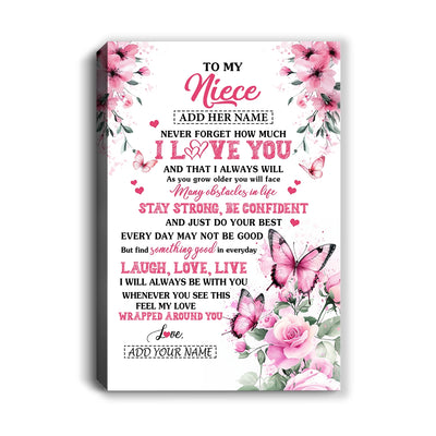 Personalized To My Niece Gifts From Aunt Uncle Canvas I Love You Butterfly Birthday Gifts For Niece Graduation Christmas Custom Wall Art Framed Canvas | teecentury