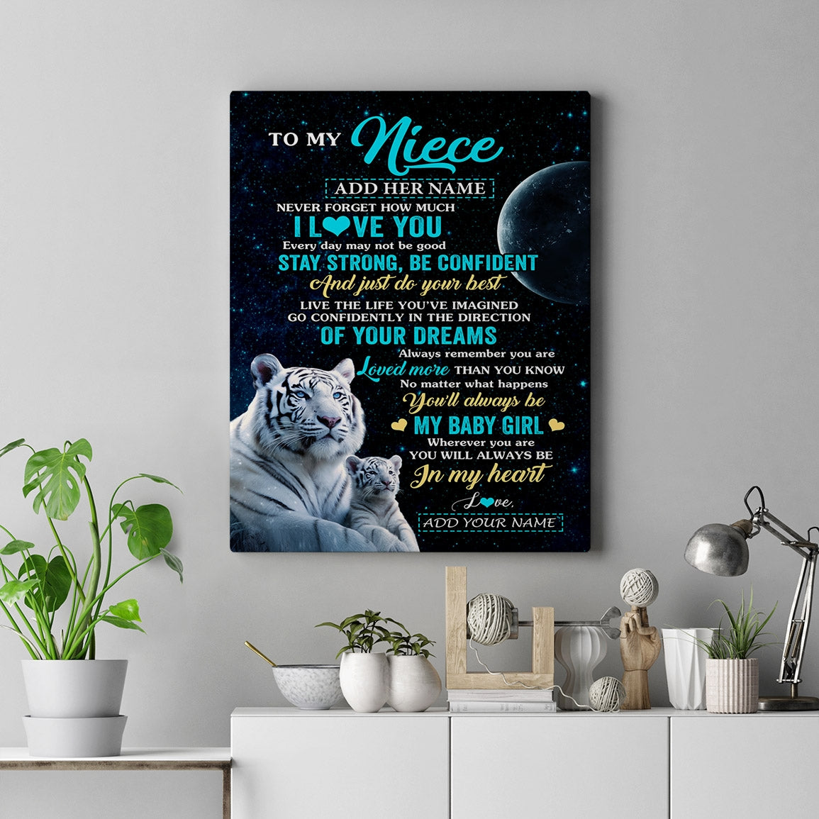 Personalized To My Niece Gifts From Aunt Uncle Canvas White Tiger Never Forget How Much I Love You Niece Birthday Christmas Customized Custom Print Framed Canvas | teecentury
