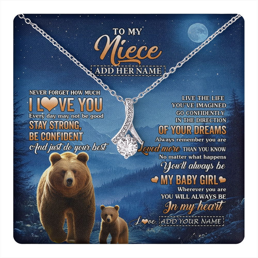 Alluring Beauty Necklace 14K White Gold Finish | 1 | Personalized To My Niece Gifts From Aunt Uncle Necklace Bear Never Forget How Much I Love You Niece Birthday Gifts Graduation Christmas Gift Box Message Card | teecentury.myshopify