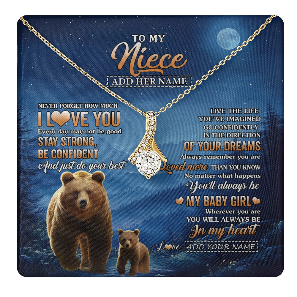 Alluring Beauty Necklace 18K Yellow Gold Finish | 1 | Personalized To My Niece Gifts From Aunt Uncle Necklace Bear Never Forget How Much I Love You Niece Birthday Gifts Graduation Christmas Gift Box Message Card | teecentury.myshopify