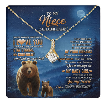 Alluring Beauty Necklace 18K Yellow Gold Finish | 1 | Personalized To My Niece Gifts From Aunt Uncle Necklace Bear Never Forget How Much I Love You Niece Birthday Gifts Graduation Christmas Gift Box Message Card | teecentury.myshopify