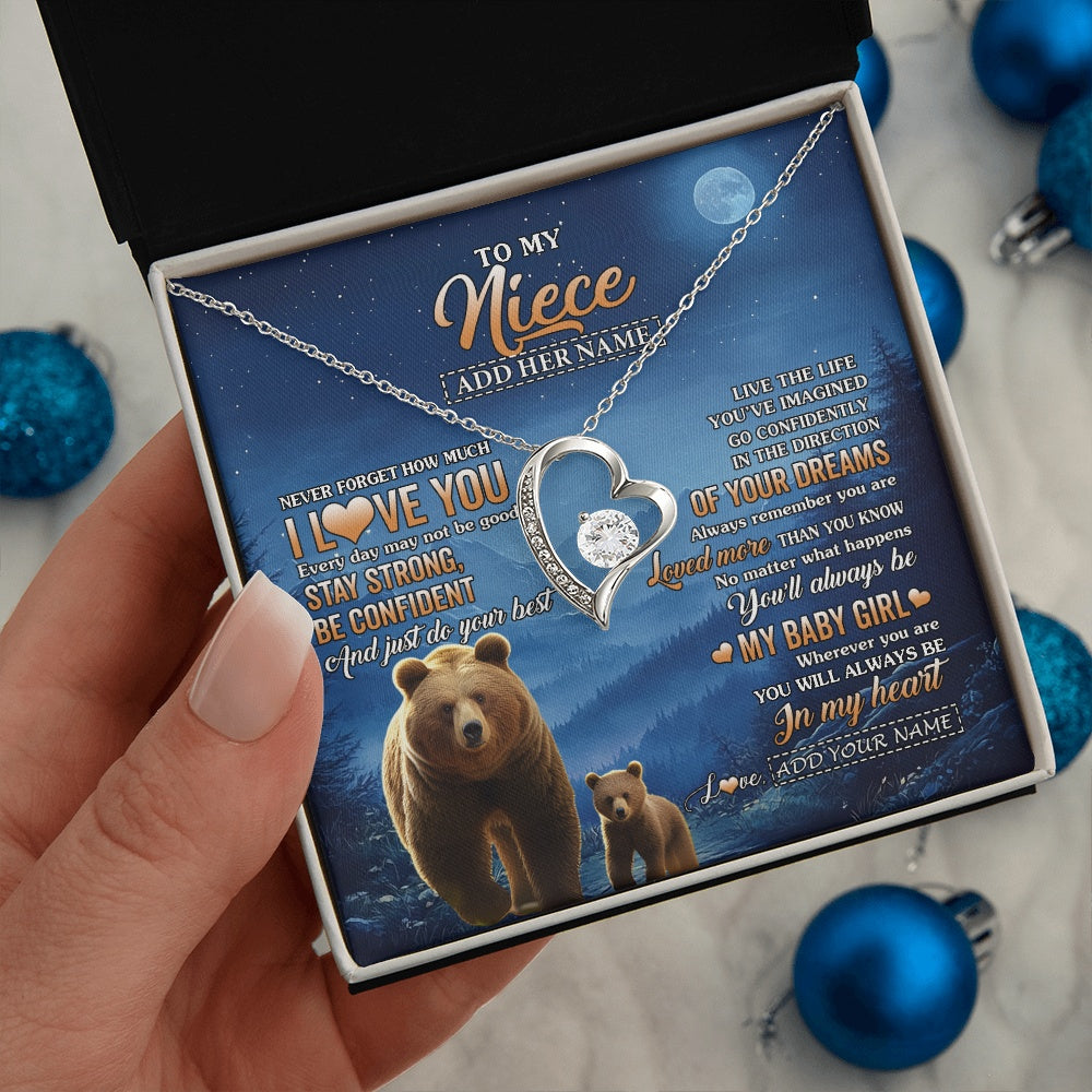 Forever Love Necklace 14K White Gold Finish | 2 | Personalized To My Niece Gifts From Aunt Uncle Necklace Bear Never Forget How Much I Love You Niece Birthday Gifts Graduation Christmas Gift Box Message Card | teecentury.myshopify