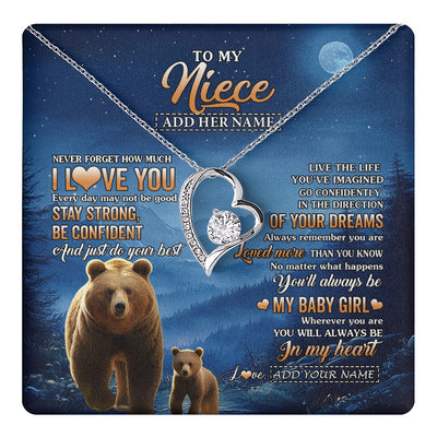 Forever Love Necklace 14K White Gold Finish | 1 | Personalized To My Niece Gifts From Aunt Uncle Necklace Bear Never Forget How Much I Love You Niece Birthday Gifts Graduation Christmas Gift Box Message Card | teecentury.myshopify