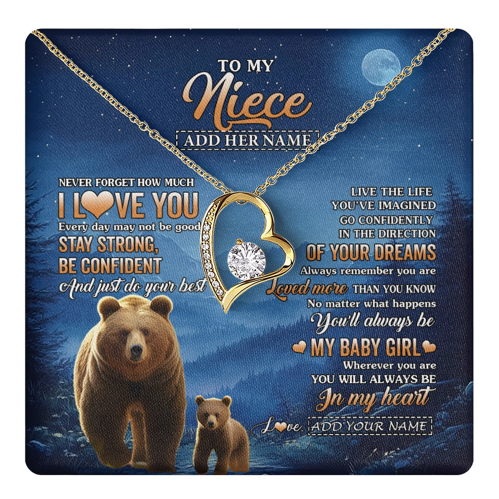 Forever Love Necklace 18K Yellow Gold Finish | 1 | Personalized To My Niece Gifts From Aunt Uncle Necklace Bear Never Forget How Much I Love You Niece Birthday Gifts Graduation Christmas Gift Box Message Card | teecentury.myshopify