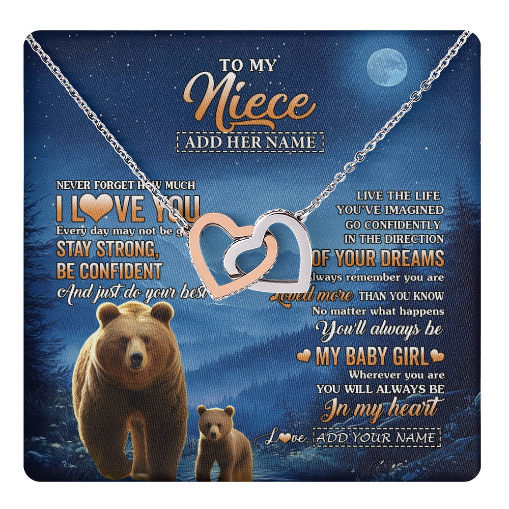 Interlocking Hearts Necklace Stainless Steel & Rose Gold Finish | 1 | Personalized To My Niece Gifts From Aunt Uncle Necklace Bear Never Forget How Much I Love You Niece Birthday Gifts Graduation Christmas Gift Box Message Card | teecentury.myshopify