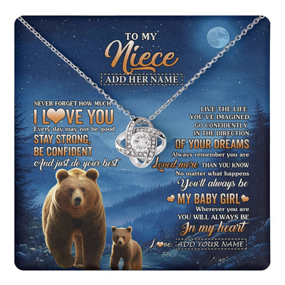 Love Knot Necklace 14K White Gold Finish | 1 | Personalized To My Niece Gifts From Aunt Uncle Necklace Bear Never Forget How Much I Love You Niece Birthday Gifts Graduation Christmas Gift Box Message Card | teecentury.myshopify