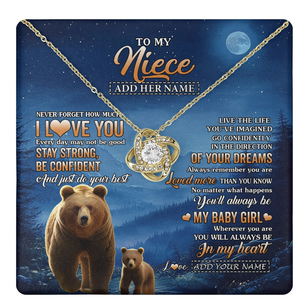 Love Knot Necklace 18K Yellow Gold Finish | 1 | Personalized To My Niece Gifts From Aunt Uncle Necklace Bear Never Forget How Much I Love You Niece Birthday Gifts Graduation Christmas Gift Box Message Card | teecentury.myshopify