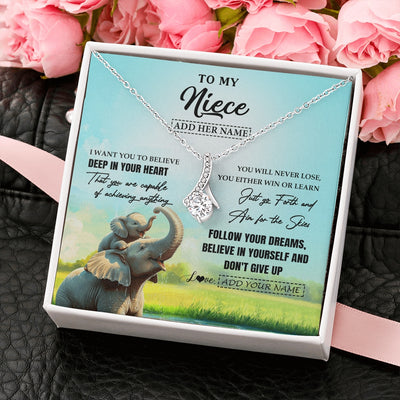 Alluring Beauty Necklace 14K White Gold Finish | 2 | Personalized To My Niece Gifts From Aunt Uncle Necklace Don't Give Up Elephant Gifts For Niece Birthday Graduation Christmas Custom Gift Box Message Card | https://teecentury.