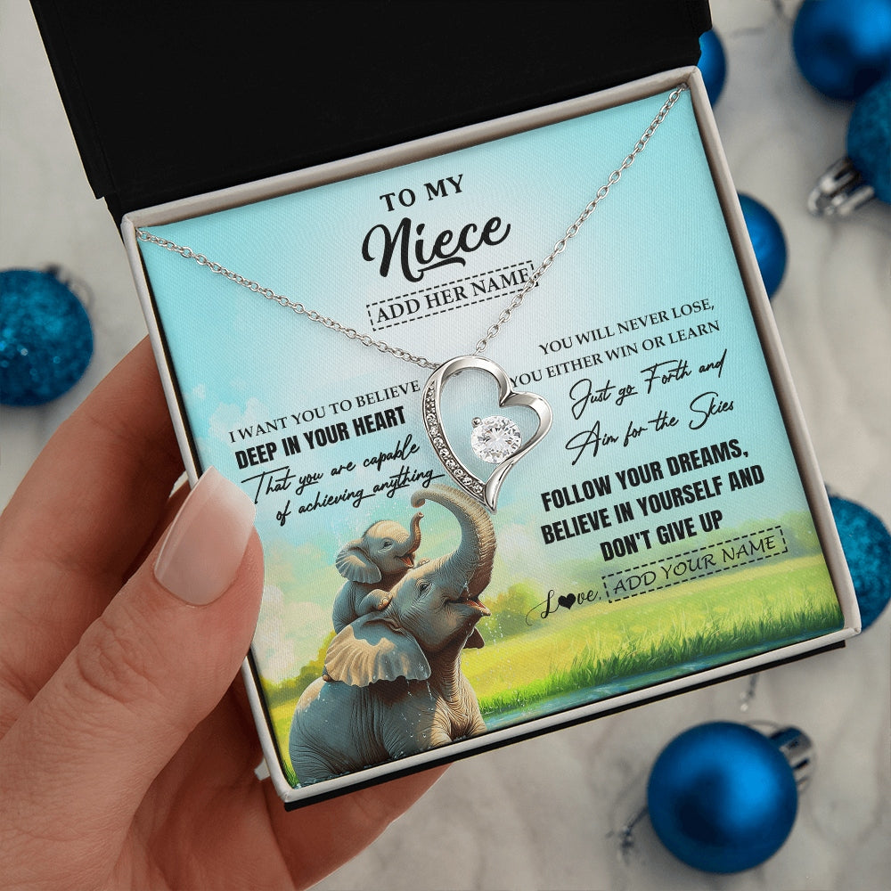 Forever Love Necklace 14K White Gold Finish | 2 | Personalized To My Niece Gifts From Aunt Uncle Necklace Don't Give Up Elephant Gifts For Niece Birthday Graduation Christmas Custom Gift Box Message Card | https://teecentury.