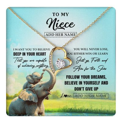 Forever Love Necklace 18K Yellow Gold Finish | 1 | Personalized To My Niece Gifts From Aunt Uncle Necklace Don't Give Up Elephant Gifts For Niece Birthday Graduation Christmas Custom Gift Box Message Card | https://teecentury.