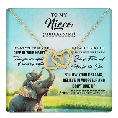 Interlocking Hearts Necklace 18K Yellow Gold Finish | 1 | Personalized To My Niece Gifts From Aunt Uncle Necklace Don't Give Up Elephant Gifts For Niece Birthday Graduation Christmas Custom Gift Box Message Card | https://teecentury.