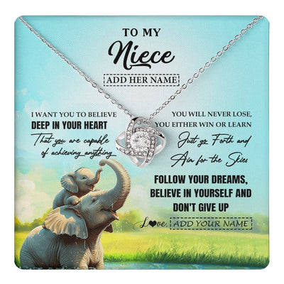 Love Knot Necklace 14K White Gold Finish | 1 | Personalized To My Niece Gifts From Aunt Uncle Necklace Don't Give Up Elephant Gifts For Niece Birthday Graduation Christmas Custom Gift Box Message Card | https://teecentury.