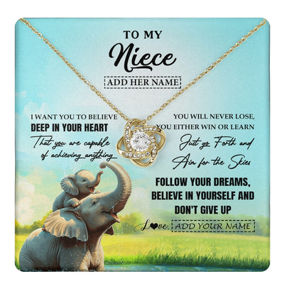 Love Knot Necklace 18K Yellow Gold Finish | 1 | Personalized To My Niece Gifts From Aunt Uncle Necklace Don't Give Up Elephant Gifts For Niece Birthday Graduation Christmas Custom Gift Box Message Card | https://teecentury.