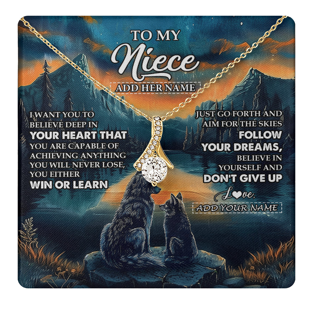 Alluring Beauty Necklace 18K Yellow Gold Finish | 1 | Personalized To My Niece Gifts From Aunt Uncle Necklace Don't Give Up Wolf Gifts For Niece Birthday Graduation Christmas Customized Gift Box Message Card | teecentury