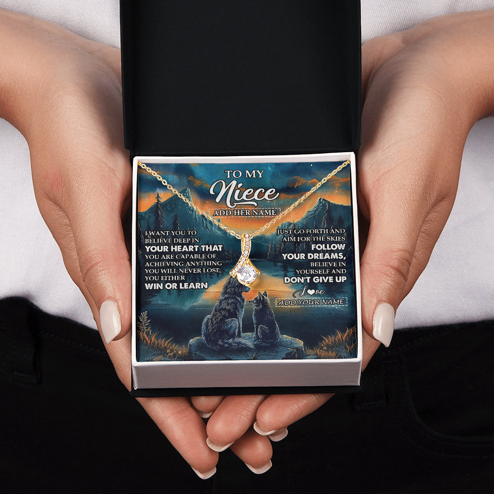 Alluring Beauty Necklace 18K Yellow Gold Finish | 2 | Personalized To My Niece Gifts From Aunt Uncle Necklace Don't Give Up Wolf Gifts For Niece Birthday Graduation Christmas Customized Gift Box Message Card | teecentury