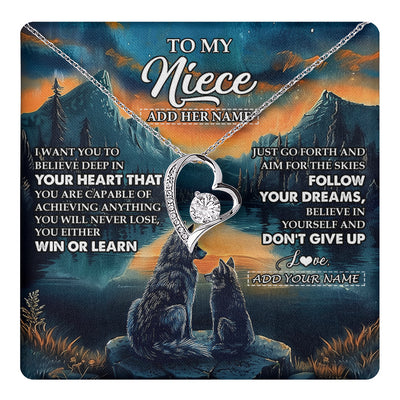 Forever Love Necklace 14K White Gold Finish | 1 | Personalized To My Niece Gifts From Aunt Uncle Necklace Don't Give Up Wolf Gifts For Niece Birthday Graduation Christmas Customized Gift Box Message Card | teecentury