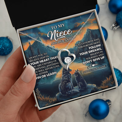 Forever Love Necklace 14K White Gold Finish | 2 | Personalized To My Niece Gifts From Aunt Uncle Necklace Don't Give Up Wolf Gifts For Niece Birthday Graduation Christmas Customized Gift Box Message Card | teecentury