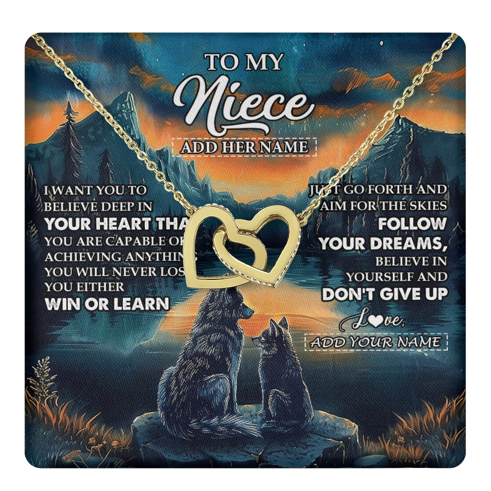 Interlocking Hearts Necklace 18K Yellow Gold Finish | 1 | Personalized To My Niece Gifts From Aunt Uncle Necklace Don't Give Up Wolf Gifts For Niece Birthday Graduation Christmas Customized Gift Box Message Card | teecentury