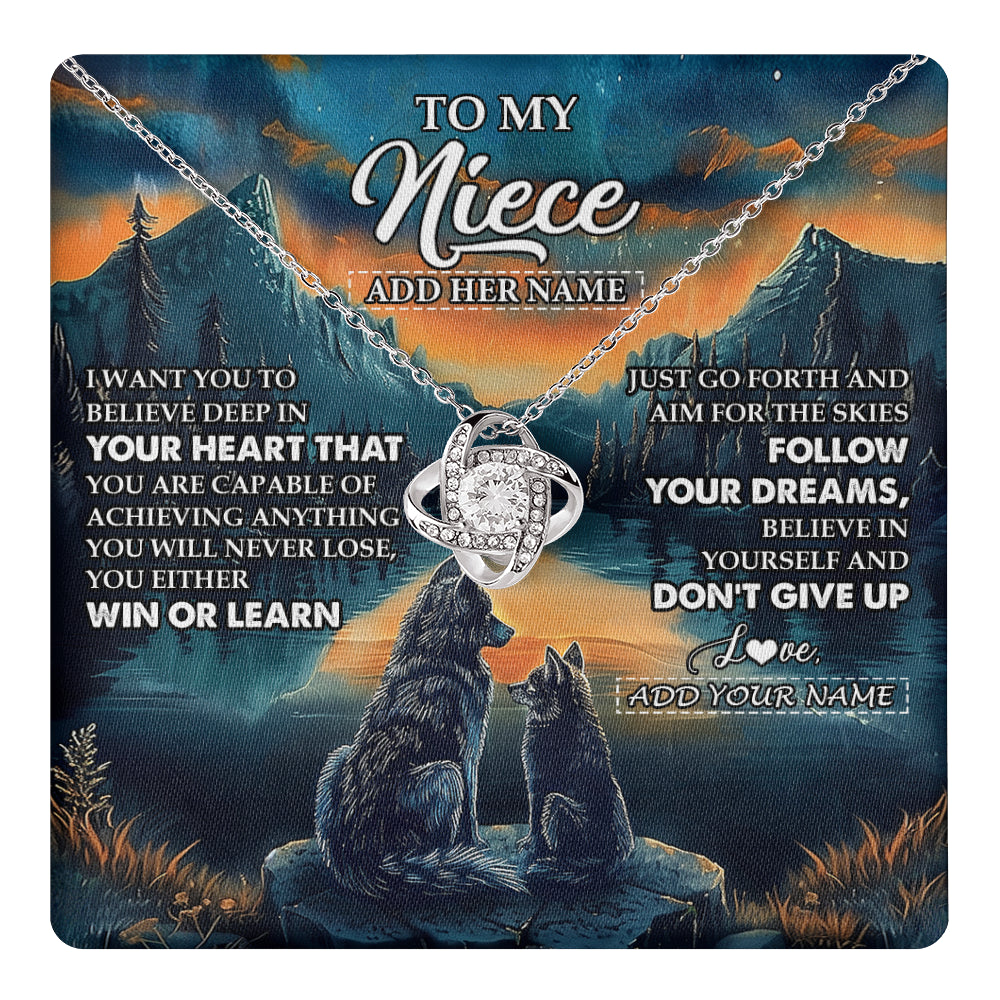 Love Knot Necklace 14K White Gold Finish | 1 | Personalized To My Niece Gifts From Aunt Uncle Necklace Don't Give Up Wolf Gifts For Niece Birthday Graduation Christmas Customized Gift Box Message Card | teecentury