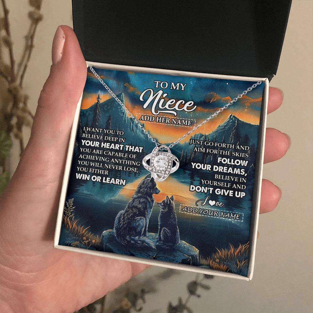 Love Knot Necklace 14K White Gold Finish | 2 | Personalized To My Niece Gifts From Aunt Uncle Necklace Don't Give Up Wolf Gifts For Niece Birthday Graduation Christmas Customized Gift Box Message Card | teecentury