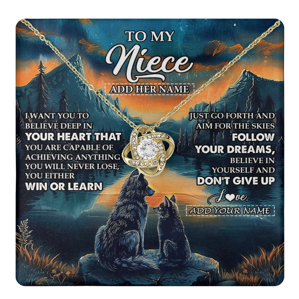 Love Knot Necklace 18K Yellow Gold Finish | 1 | Personalized To My Niece Gifts From Aunt Uncle Necklace Don't Give Up Wolf Gifts For Niece Birthday Graduation Christmas Customized Gift Box Message Card | teecentury