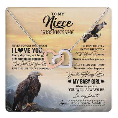 Interlocking Hearts Necklace Stainless Steel & Rose Gold Finish | 1 | Personalized To My Niece Gifts From Aunt Uncle Necklace Eagle Never Forget How Much I Love You Niece Birthday Graduation Christmas Gift Box Message Card | teecentury.myshopify