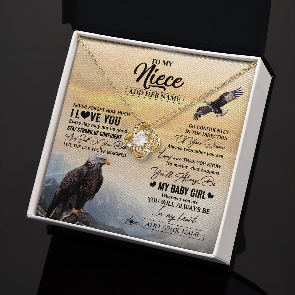Love Knot Necklace 18K Yellow Gold Finish | 2 | Personalized To My Niece Gifts From Aunt Uncle Necklace Eagle Never Forget How Much I Love You Niece Birthday Graduation Christmas Gift Box Message Card | teecentury.myshopify