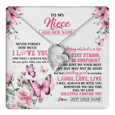 Forever Love Necklace 14K White Gold Finish | 1 | Personalized To My Niece Gifts From Aunt Uncle Necklace I Love You Butterfly Birthday Gifts For Niece Graduation Christmas Custom Gift Box Message Card | https://teecentury.