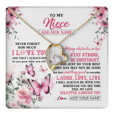 Forever Love Necklace 18K Yellow Gold Finish | 1 | Personalized To My Niece Gifts From Aunt Uncle Necklace I Love You Butterfly Birthday Gifts For Niece Graduation Christmas Custom Gift Box Message Card | https://teecentury.