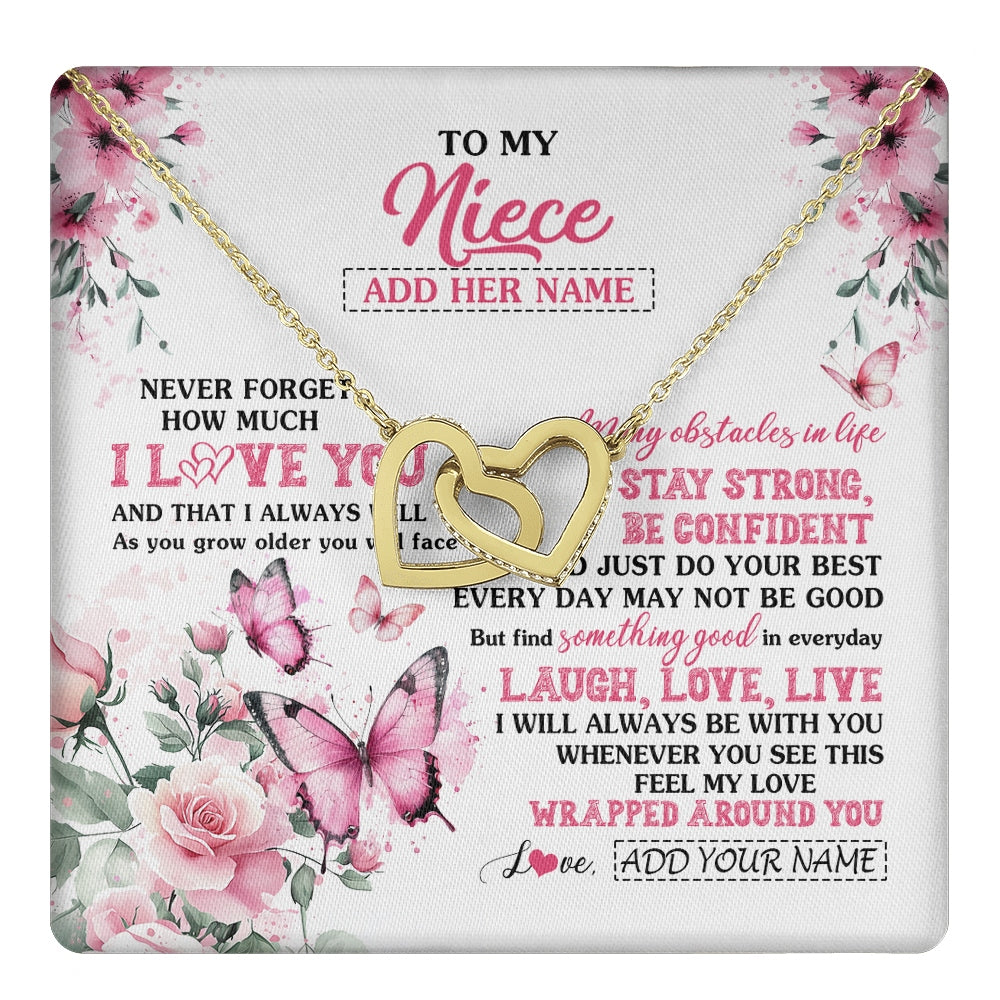 Interlocking Hearts Necklace 18K Yellow Gold Finish | 1 | Personalized To My Niece Gifts From Aunt Uncle Necklace I Love You Butterfly Birthday Gifts For Niece Graduation Christmas Custom Gift Box Message Card | https://teecentury.