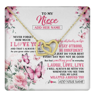 Interlocking Hearts Necklace 18K Yellow Gold Finish | 1 | Personalized To My Niece Gifts From Aunt Uncle Necklace I Love You Butterfly Birthday Gifts For Niece Graduation Christmas Custom Gift Box Message Card | https://teecentury.