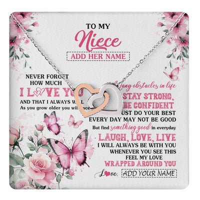 Interlocking Hearts Necklace Stainless Steel & Rose Gold Finish | 1 | Personalized To My Niece Gifts From Aunt Uncle Necklace I Love You Butterfly Birthday Gifts For Niece Graduation Christmas Custom Gift Box Message Card | https://teecentury.