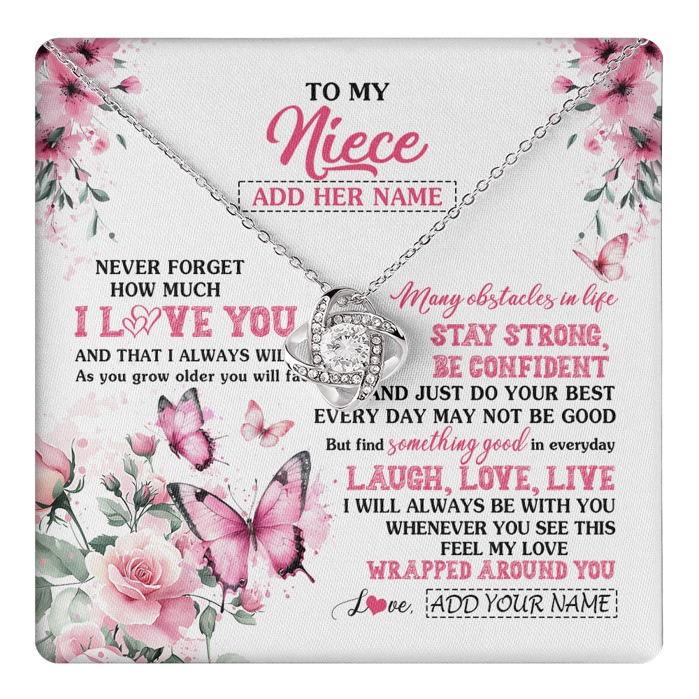 Love Knot Necklace 14K White Gold Finish | 1 | Personalized To My Niece Gifts From Aunt Uncle Necklace I Love You Butterfly Birthday Gifts For Niece Graduation Christmas Custom Gift Box Message Card | https://teecentury.