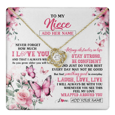 Love Knot Necklace 18K Yellow Gold Finish | 1 | Personalized To My Niece Gifts From Aunt Uncle Necklace I Love You Butterfly Birthday Gifts For Niece Graduation Christmas Custom Gift Box Message Card | https://teecentury.