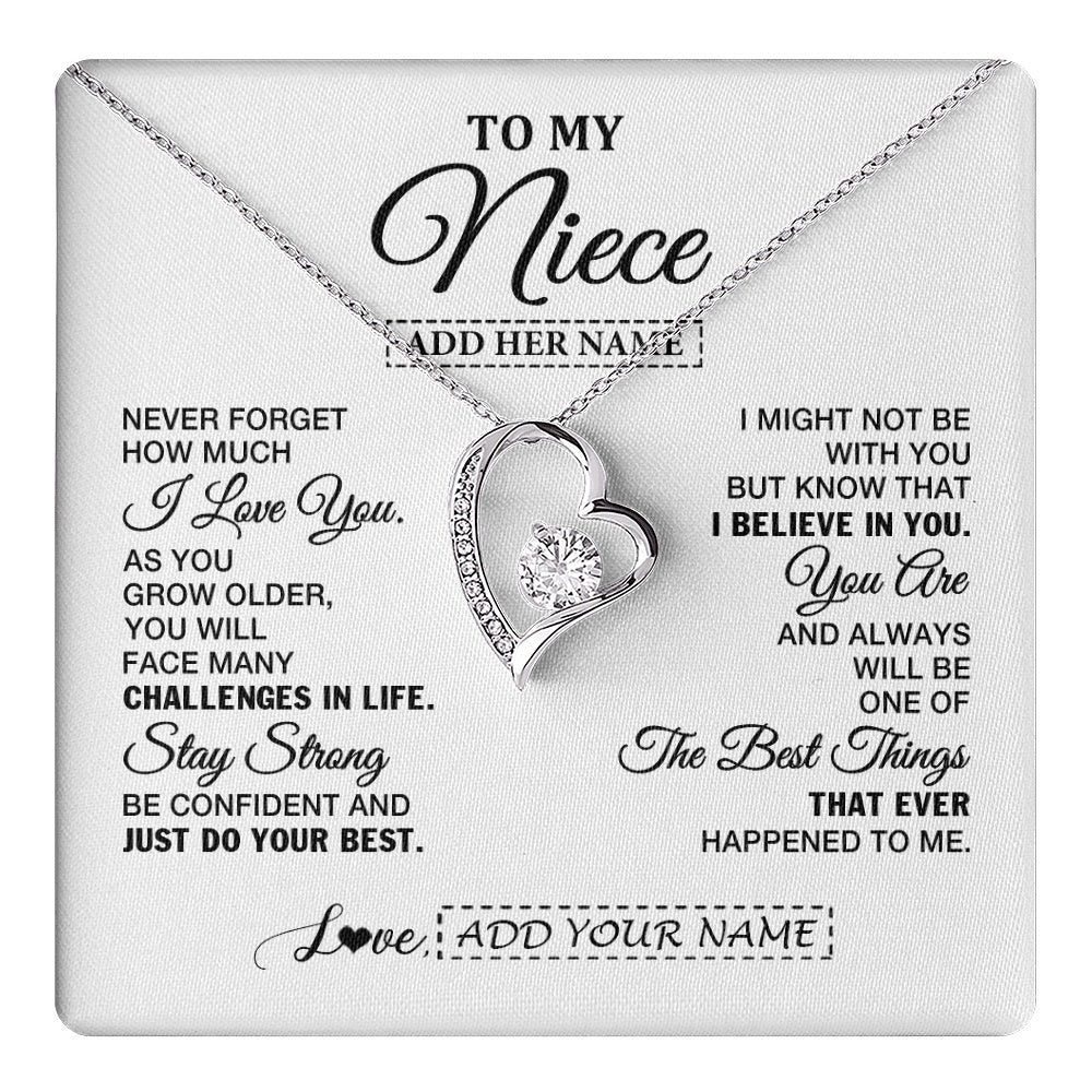 Forever Love Necklace 14K White Gold Finish | 1 | Personalized To My Niece Gifts From Aunt Uncle Necklace I Love You Thoughtful Keepsake Gift Niece Birthday Graduation Christmas Custom Gift Box Message Card | https://teecentury.