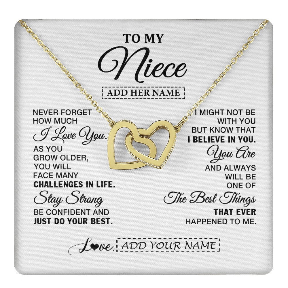 Interlocking Hearts Necklace 18K Yellow Gold Finish | 1 | Personalized To My Niece Gifts From Aunt Uncle Necklace I Love You Thoughtful Keepsake Gift Niece Birthday Graduation Christmas Custom Gift Box Message Card | https://teecentury.
