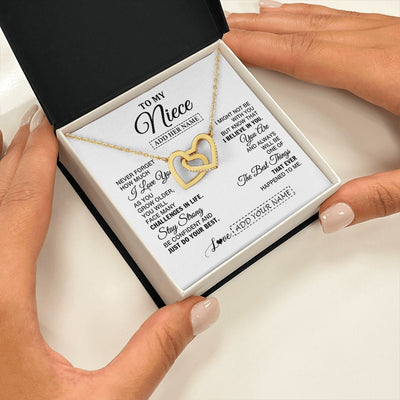 Interlocking Hearts Necklace 18K Yellow Gold Finish | 2 | Personalized To My Niece Gifts From Aunt Uncle Necklace I Love You Thoughtful Keepsake Gift Niece Birthday Graduation Christmas Custom Gift Box Message Card | https://teecentury.