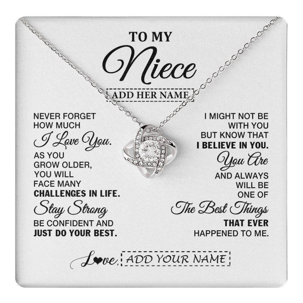 Love Knot Necklace 14K White Gold Finish | 1 | Personalized To My Niece Gifts From Aunt Uncle Necklace I Love You Thoughtful Keepsake Gift Niece Birthday Graduation Christmas Custom Gift Box Message Card | https://teecentury.