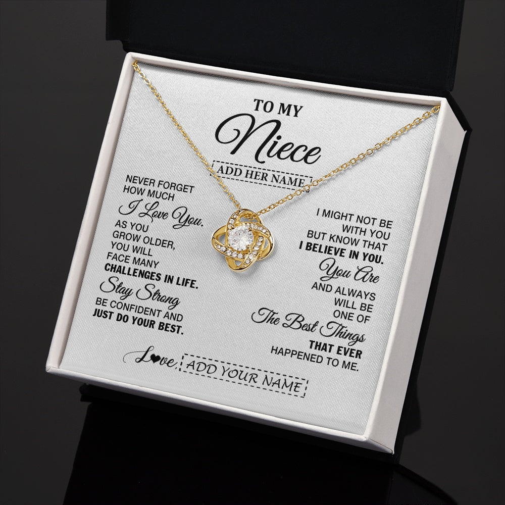 Love Knot Necklace 18K Yellow Gold Finish | 2 | Personalized To My Niece Gifts From Aunt Uncle Necklace I Love You Thoughtful Keepsake Gift Niece Birthday Graduation Christmas Custom Gift Box Message Card | https://teecentury.