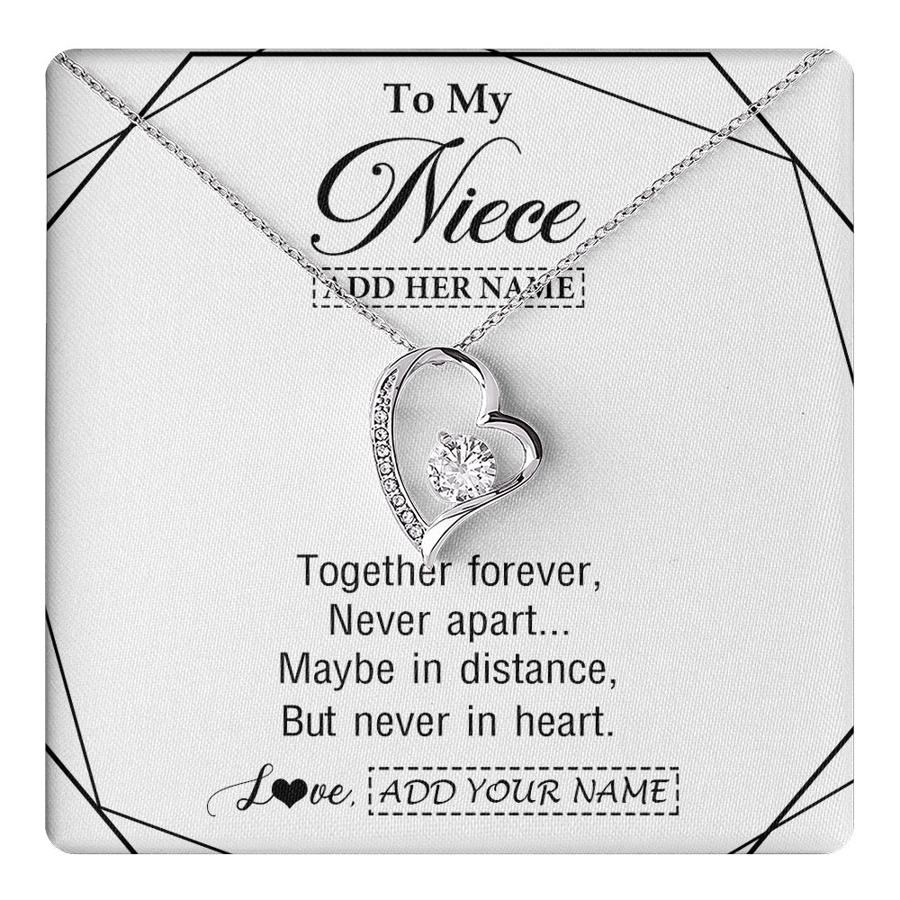 Forever Love Necklace 14K White Gold Finish | 1 | Personalized To My Niece Gifts From Aunt Uncle Necklace Together Forever With Heartfelt Message Niece Birthday Graduation Christmas Gift Box Message Card | https://teecentury.
