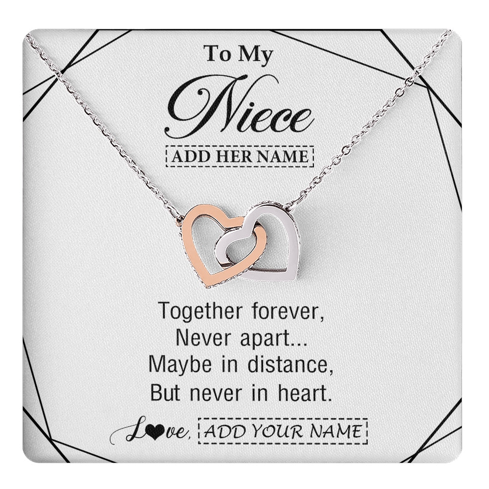 Interlocking Hearts Necklace Stainless Steel & Rose Gold Finish | 1 | Personalized To My Niece Gifts From Aunt Uncle Necklace Together Forever With Heartfelt Message Niece Birthday Graduation Christmas Gift Box Message Card | https://teecentury.