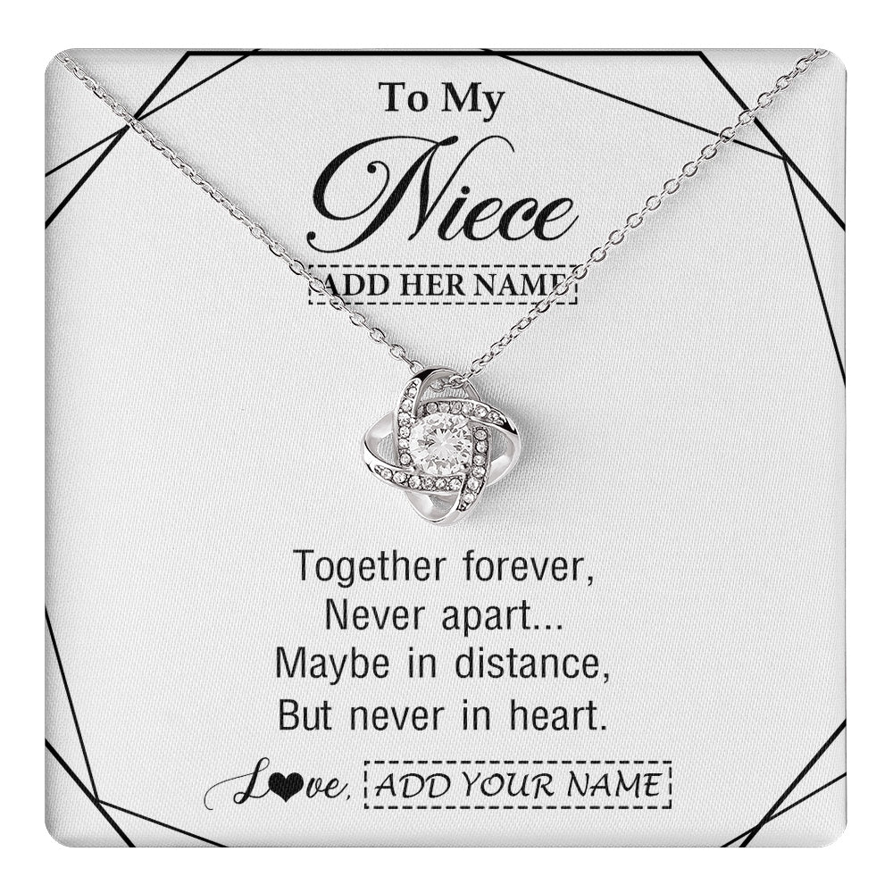 Love Knot Necklace 14K White Gold Finish | 1 | Personalized To My Niece Gifts From Aunt Uncle Necklace Together Forever With Heartfelt Message Niece Birthday Graduation Christmas Gift Box Message Card | https://teecentury.